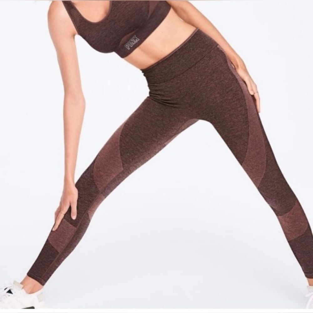 Victoria’s Secret PINK Seamless Leggings Purple/Cocoa Size Medium HighWaist New